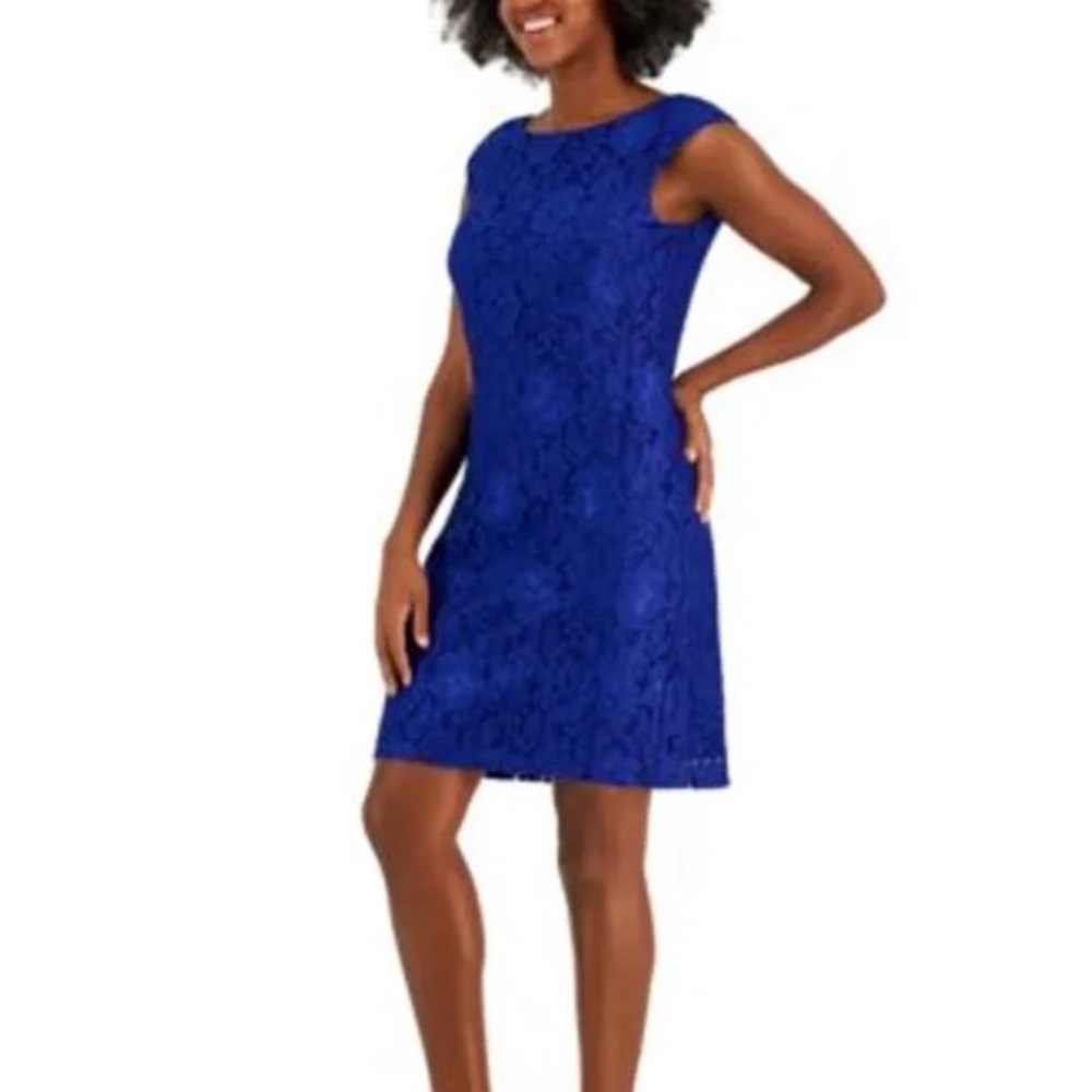 Kaspar blue lace wedding guest dress